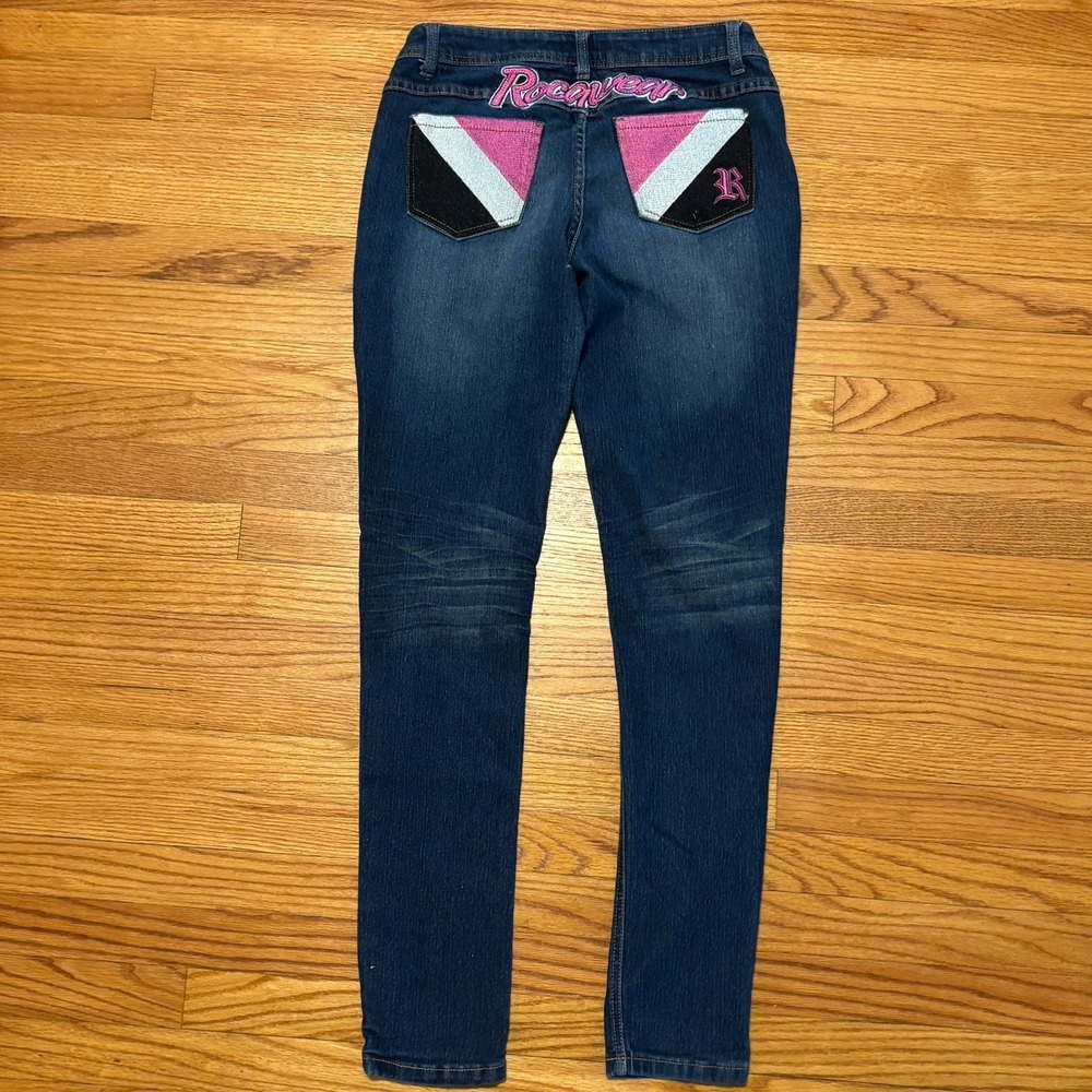 Y2K Rocawear Jeans Embroidered Pockets‎ Hip Hop Streetwear Dark Wash Women's 11